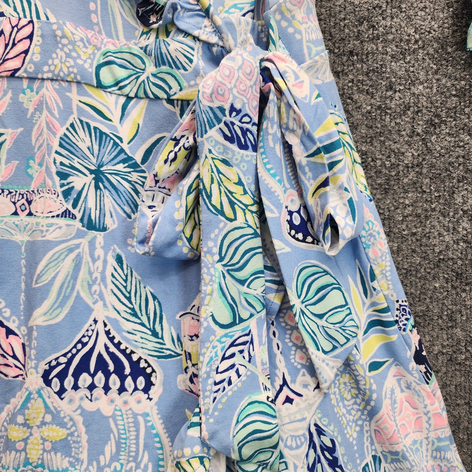Lilly Pulitzer Faux Wrap Ruffle Hem Jersey Dress Tropical Beach Resort Size S