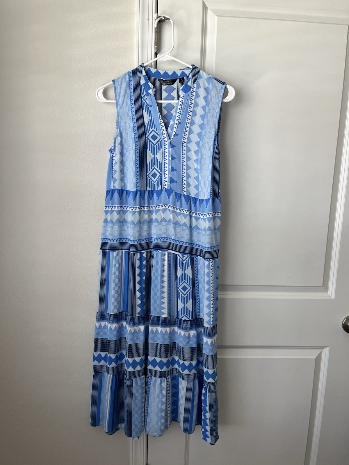 Mile Gabrielle Women’s Summer Midi Dress MEDIUM Sleeveless Aztec Resortwear Blue