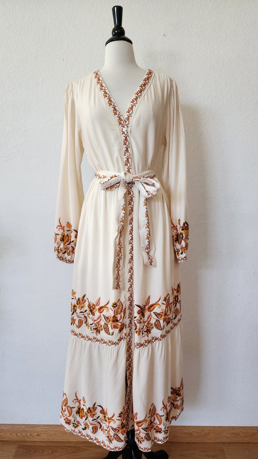 New Maxi Dress Size Medium Floral Button Bow Belt Pockets Coquette Garden