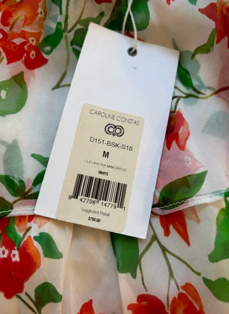 Caroline Constas Cleopatra Floral Print Strapless Ruffle Mini Dress White/Red -M