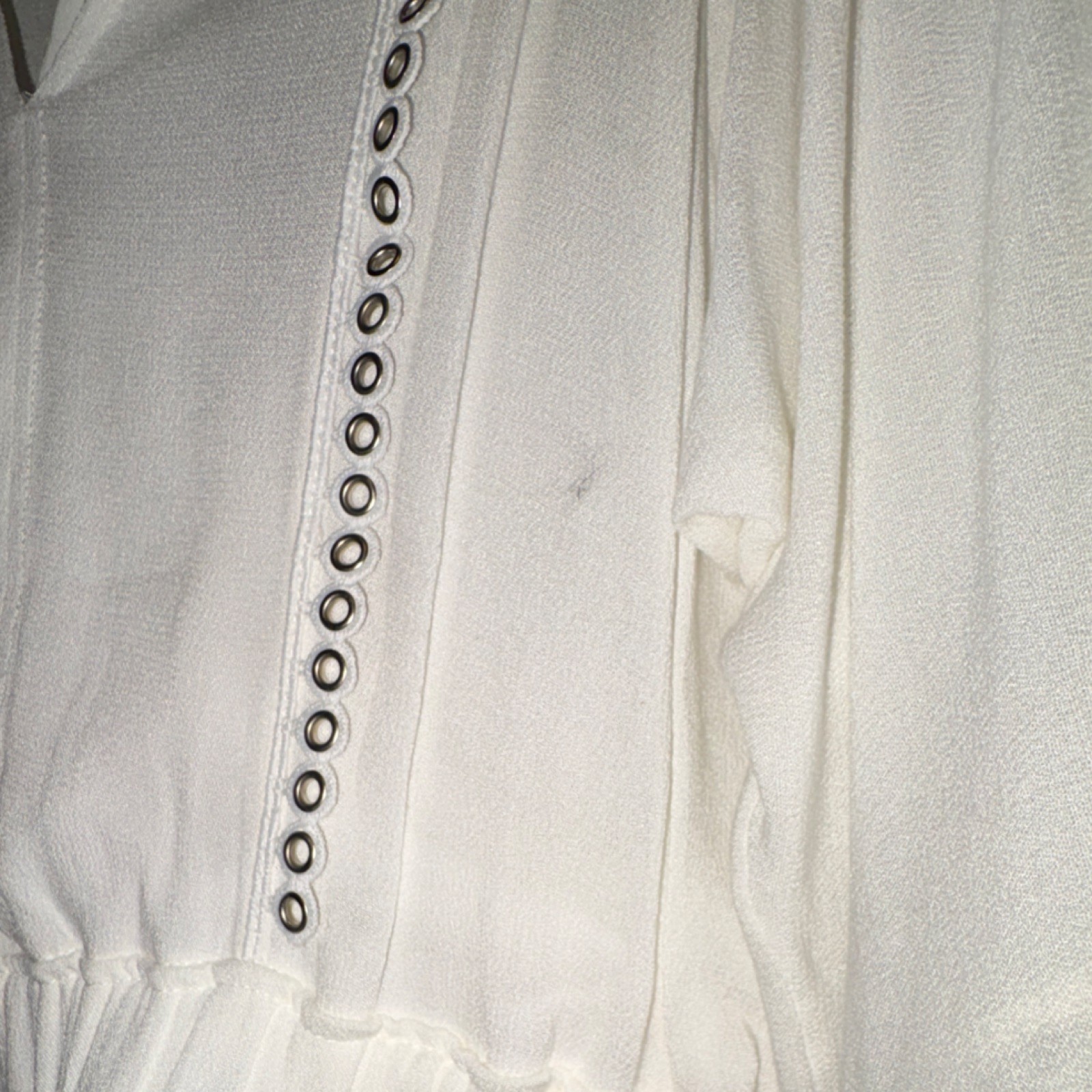 IRO Paris White V-Neck mini dress 100% Viscose eyelet trim elastic waist size 38