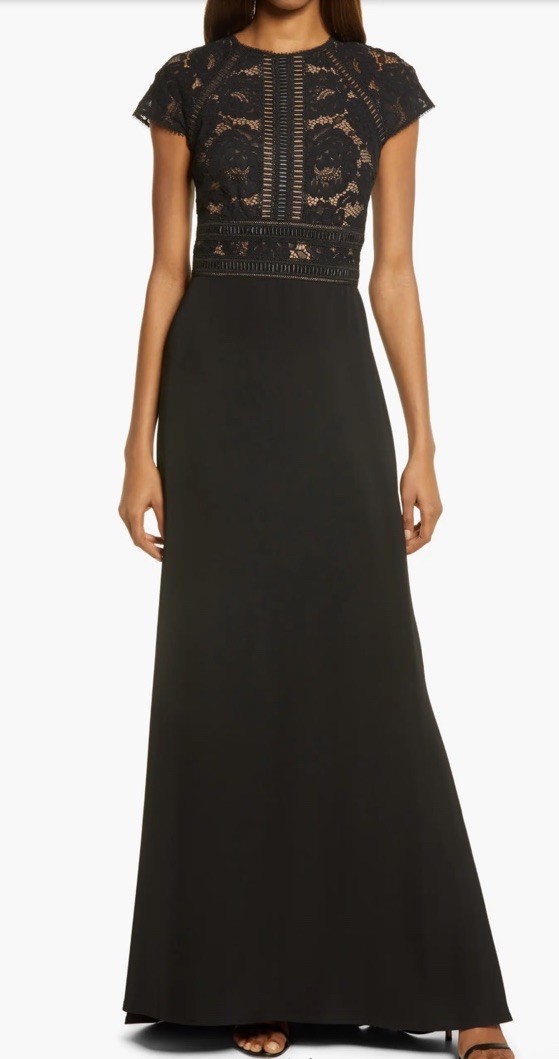 Tadashi Shoji Lace Bodice/crepe Gown, Sz 8,New, Black