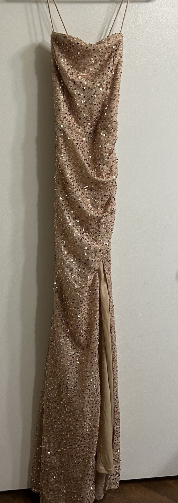 Strapless Gold Sequin Evening Dress