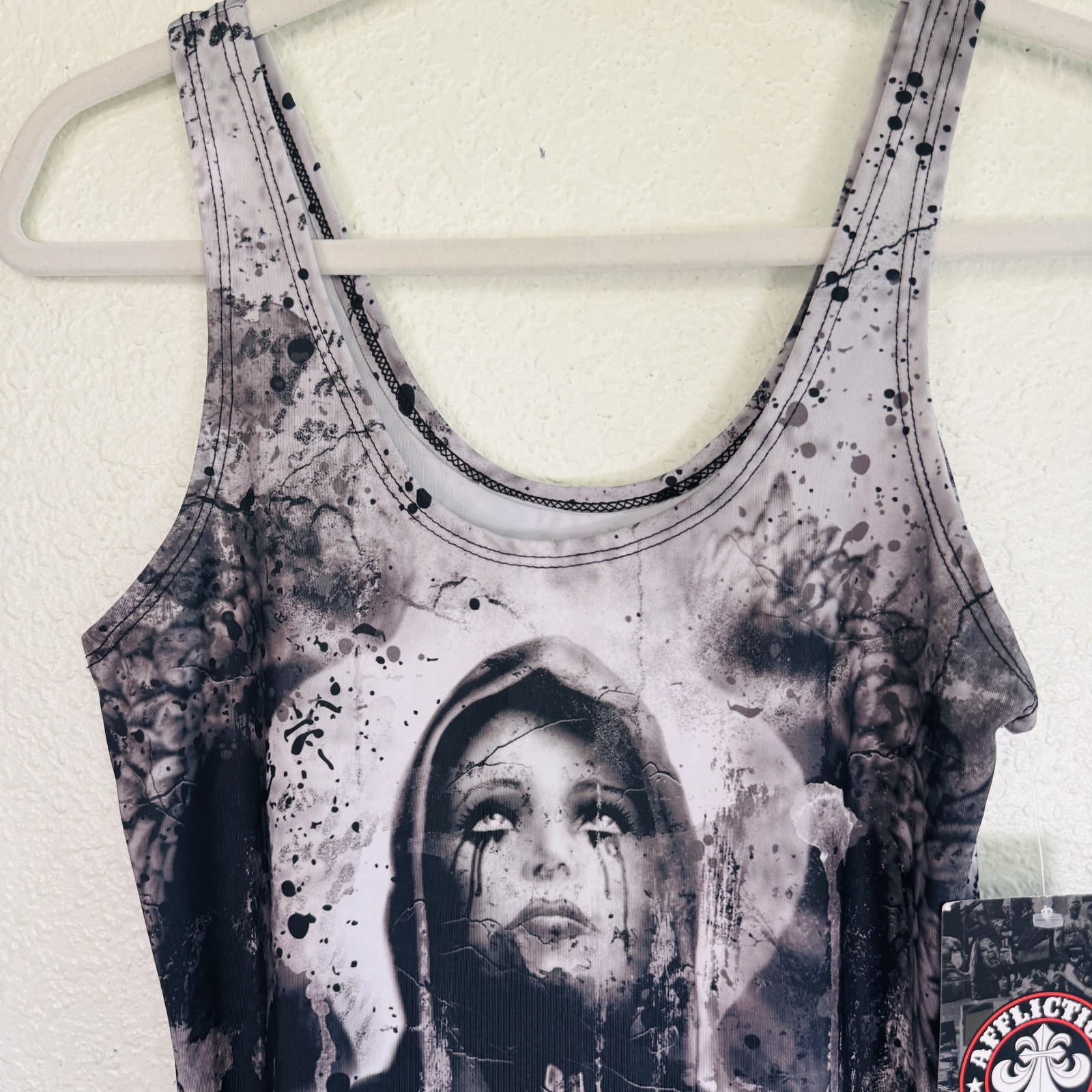 Affliction Dress Womens Medium Praying Woman Mourning Graphic Tankdress Goth Emo