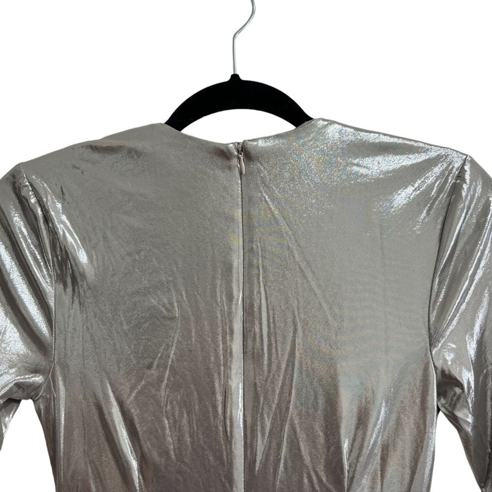 NEW NWT Superdown Gwen Long Sleeve Draped Neck Mini Dress Silver Metallic SZ XS