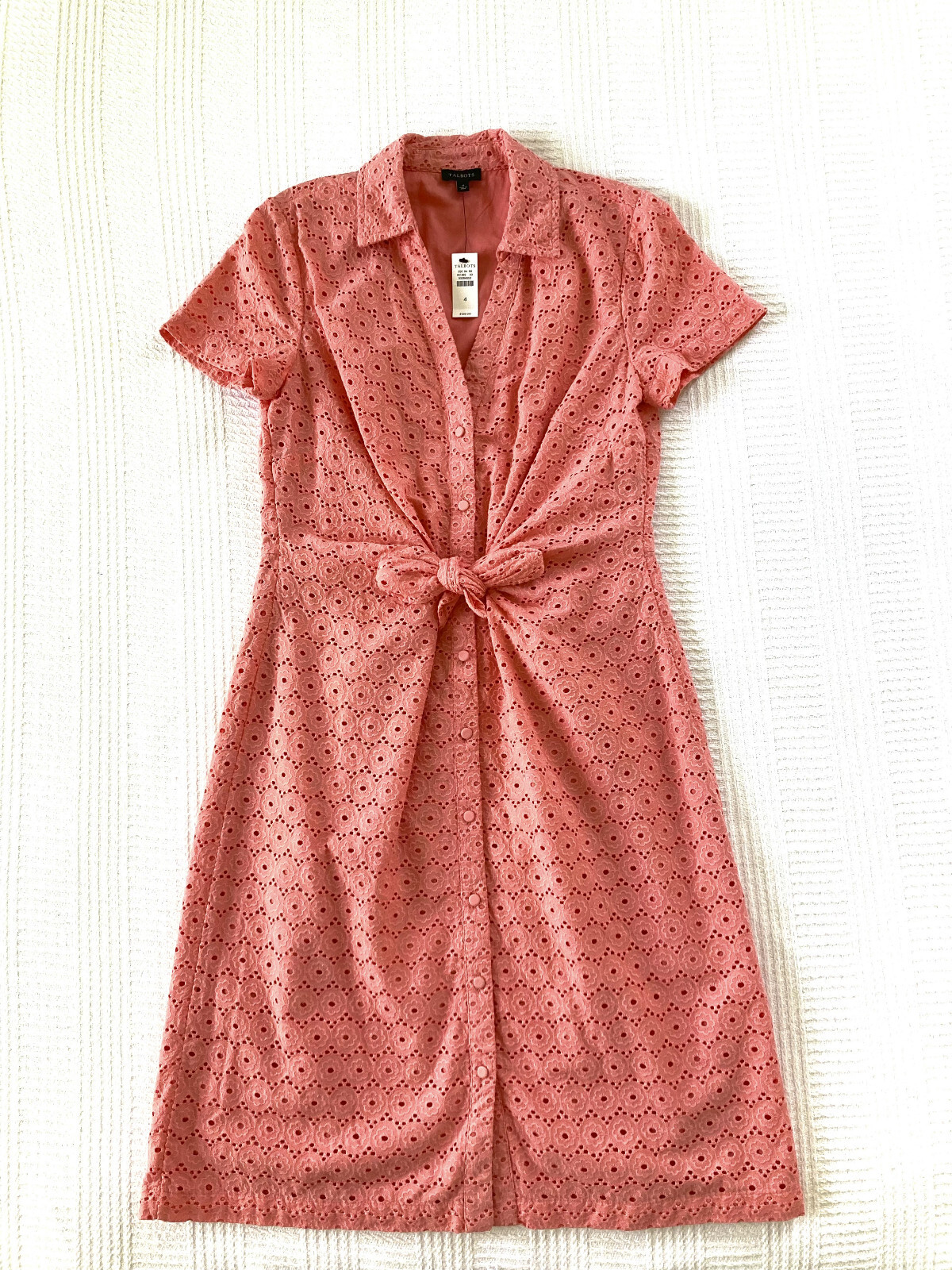 Talbots Women’s Pale Coral Short Sleeve Eyelet Shirt Dress, Size 4