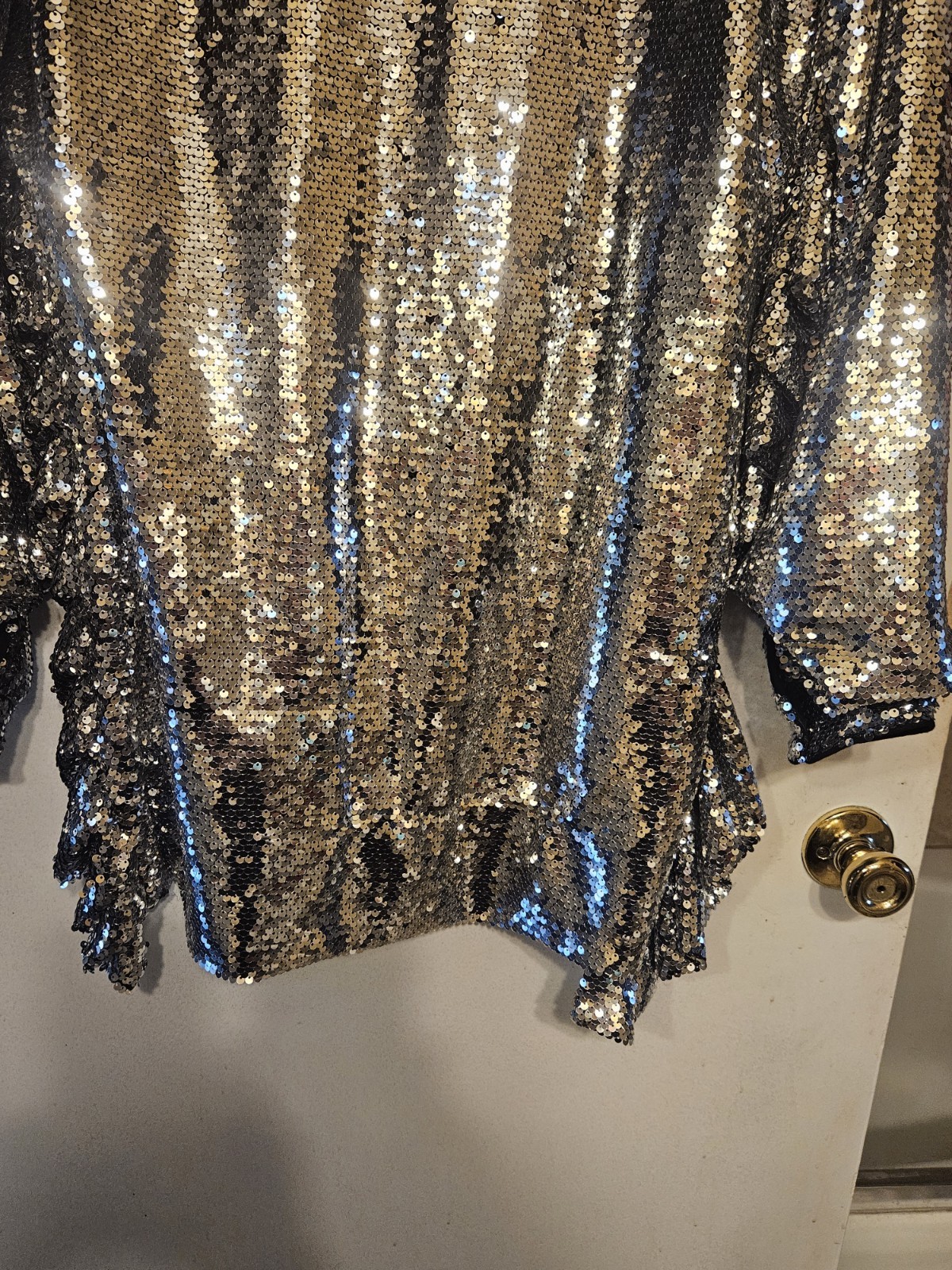 SEQUIN TOP OR DRESS SIZE LARGE ORIGINALLY 130.00 LONG SLEEVES NEW SILVER LINED