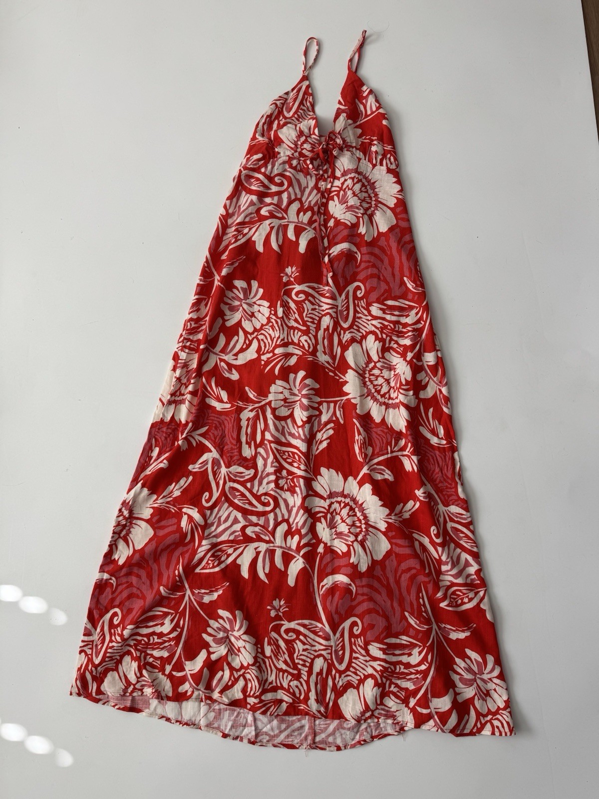 Paper Heart Linen Blend Red Floral Halter Mini Dress L NWT Summer