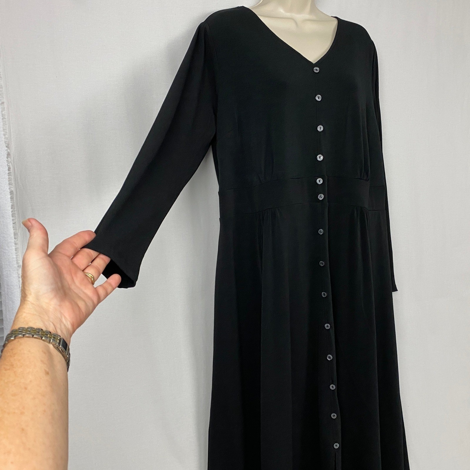 Talbots Midi Dress Womens 1X Solid Black Faux Button Front Stretch Knit Minimal