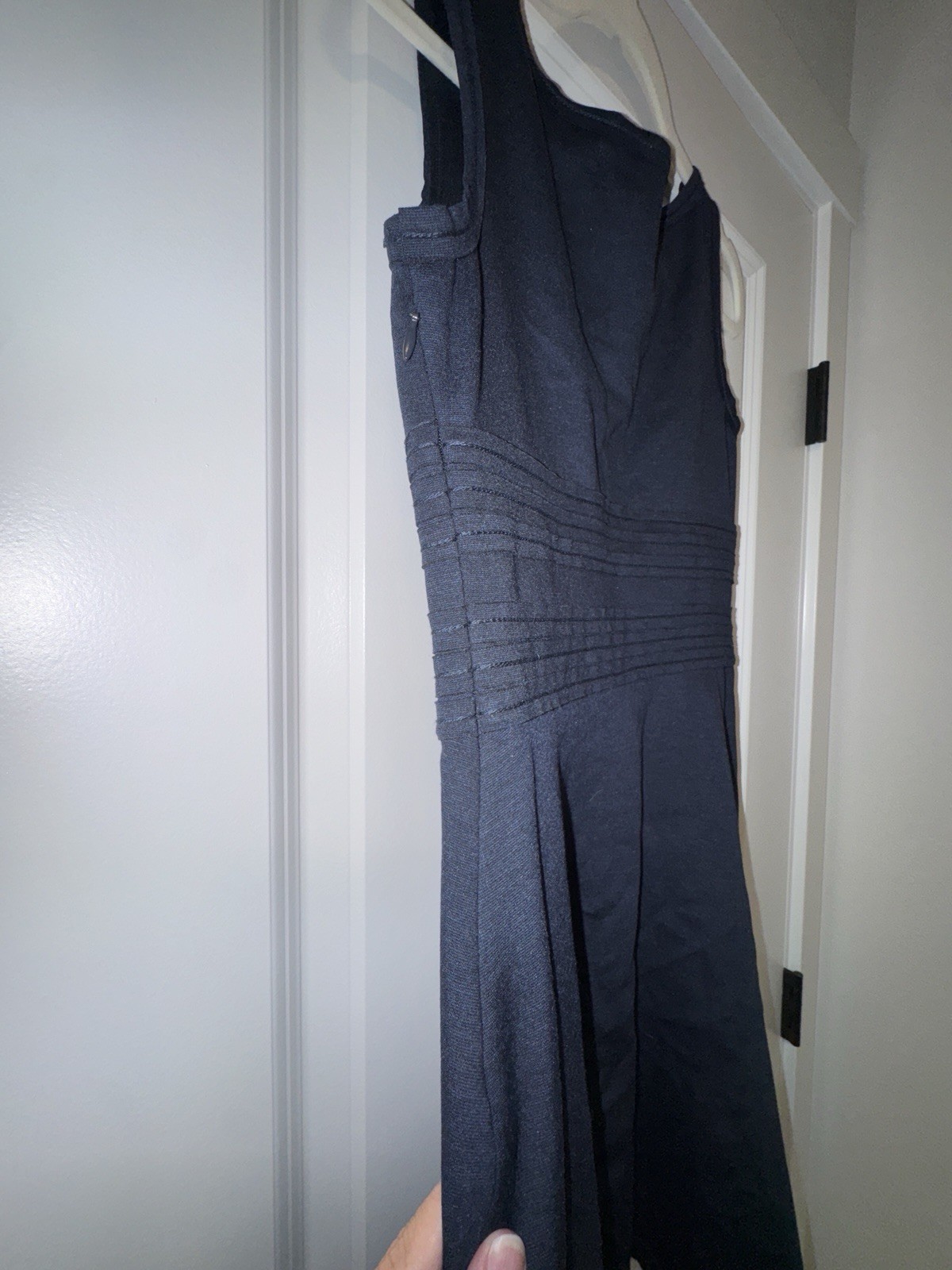 Max Studio Navy Blue Sleeveless Ruched Waist Knit Dress Size S Rayon Blend