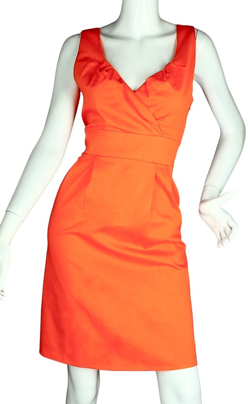 {SPENSE} Dress Orange Sz 6 A-Line Pockets Cotton Blend Pleated Zip Summer