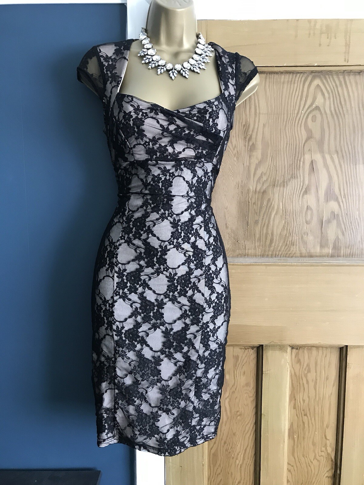 BNWT Jane Norman vintage ❤️Y2K black lace corset bodycon dress 14 16 pin up 50’s