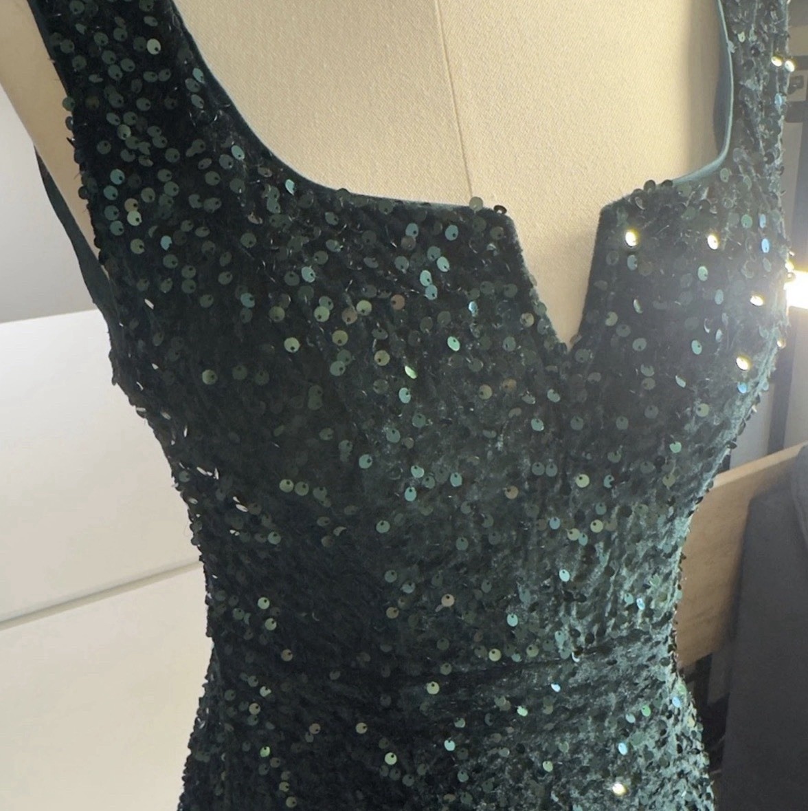 Fariesty Emerald Sequin Bodycon Maxi Dress Medium Stretch Sleeveless Formal Gown