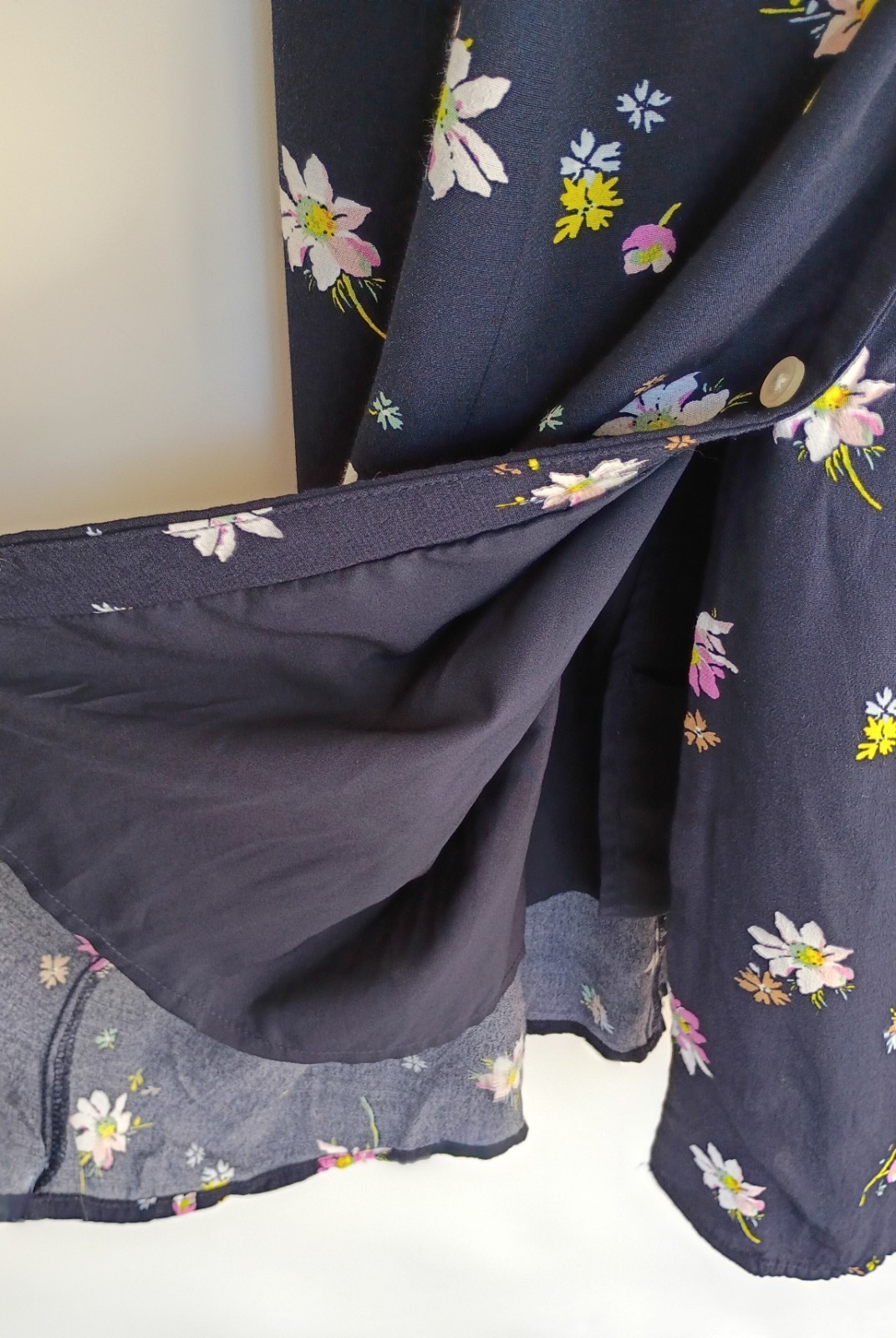 Vintage 90s GAP Button Front Navy Blue Floral Daisy Midi Dress Whimsigoth XS 2