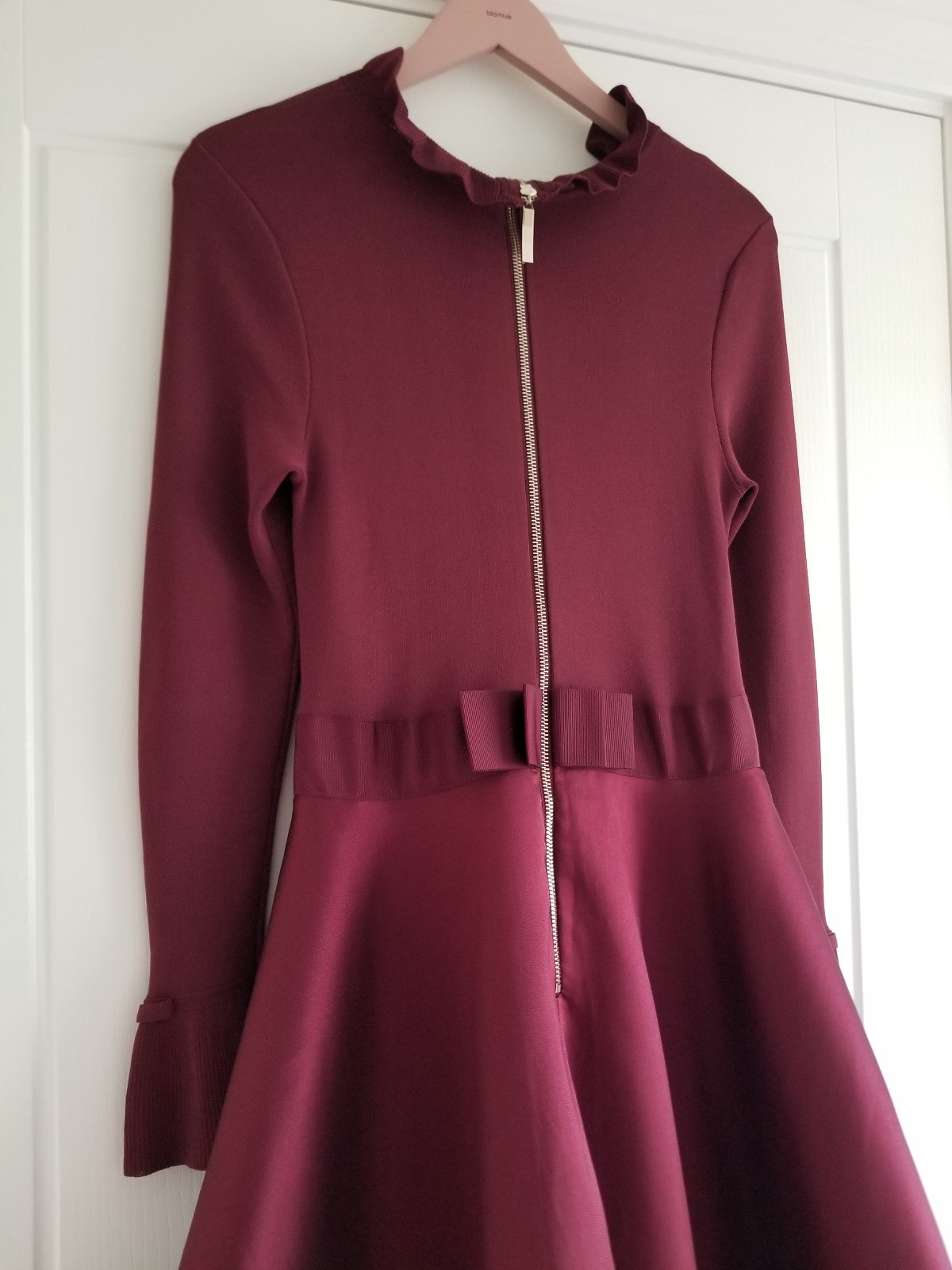 Ted Baker Zadi Midi Dress Knitted Bodice Burgundy Red Long Sleeve Size UK 12 / 3