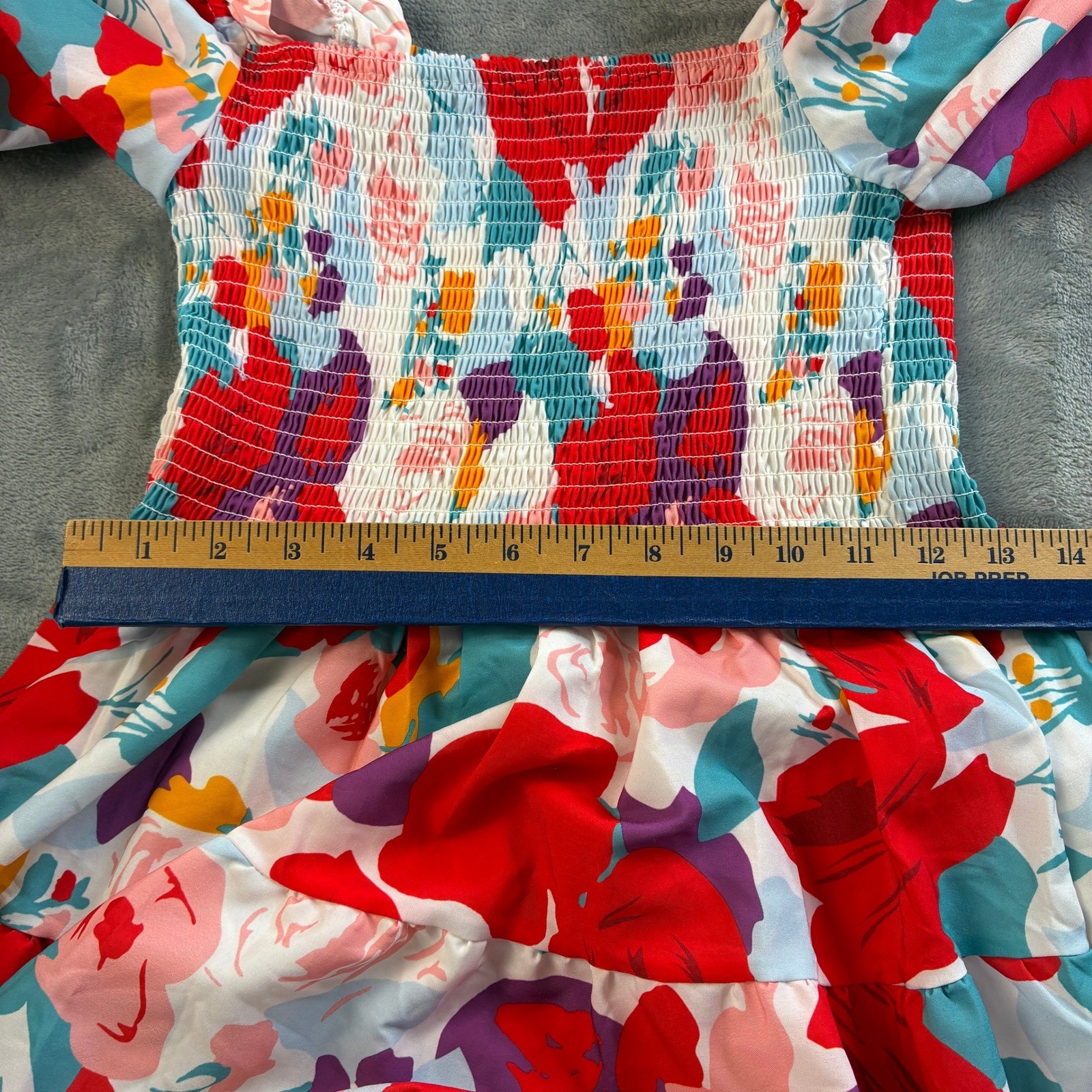 SundayUp Womens Floral Smocked Maxi Dress Long Puff Sleeve Tiered Multicolor LG