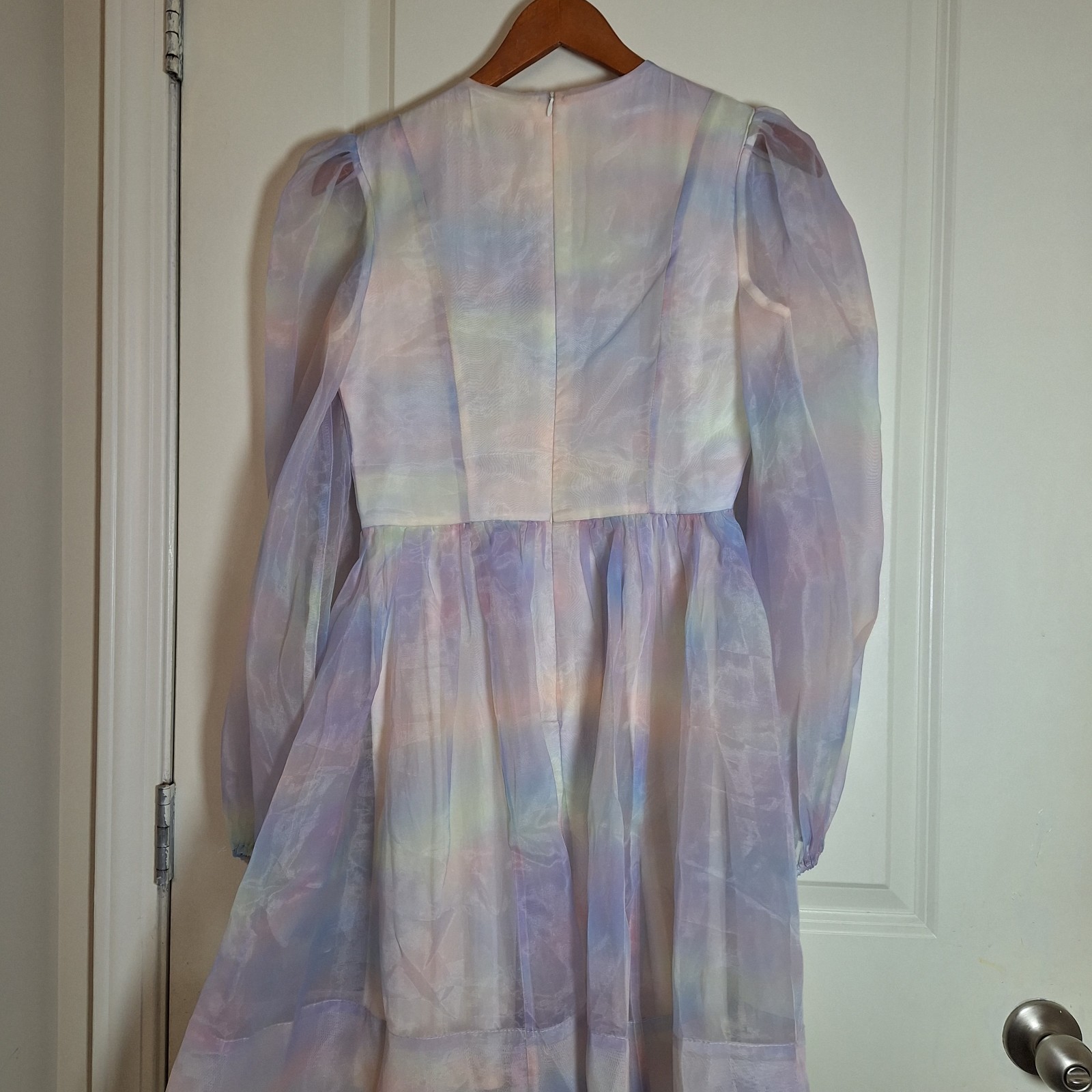 NWT Sofie the Label Pastel Rainbow Organza Mini Dress Puff Sleeve Ruffle Size S