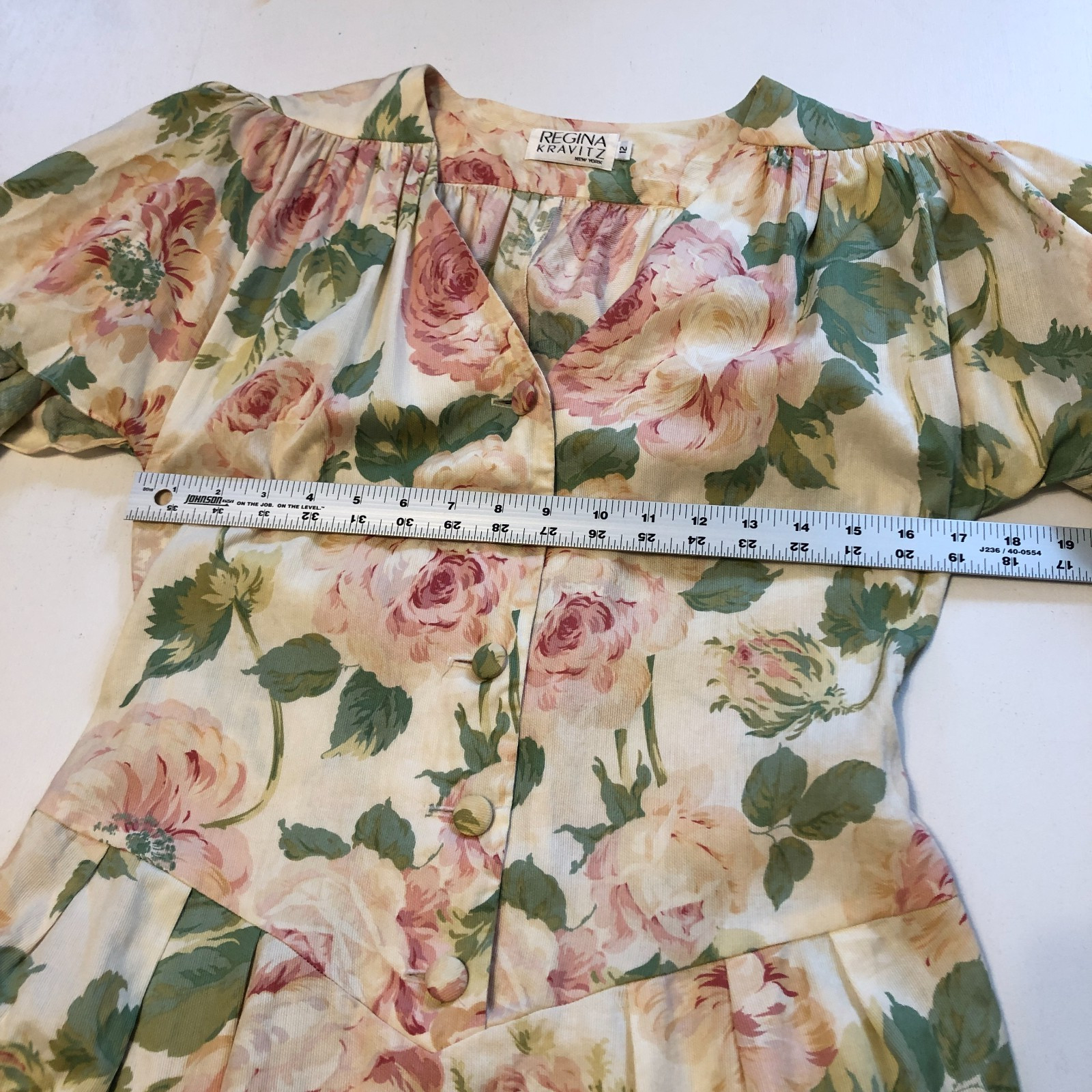 vtg Regina Kravitz 1930s Tulip Style Floral Dress Sz 12 Union Made in USA