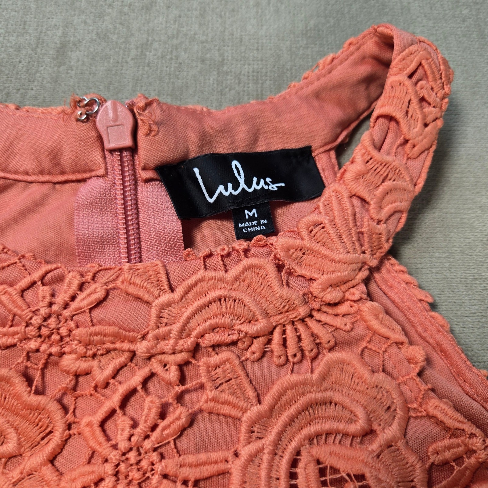 Lulus Coral Lace Halter Mini Dress Love Poem Sleeveless Party Cocktail Crochet