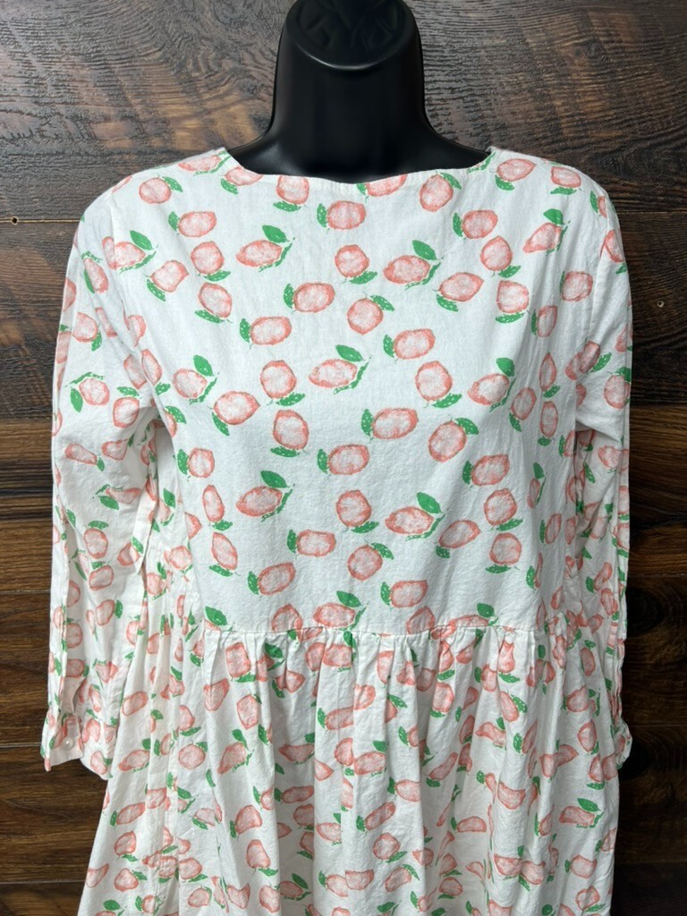 Smocked Dress Peach all Over Print Long Sleeve Keyhole Collar Layered Lined 32in