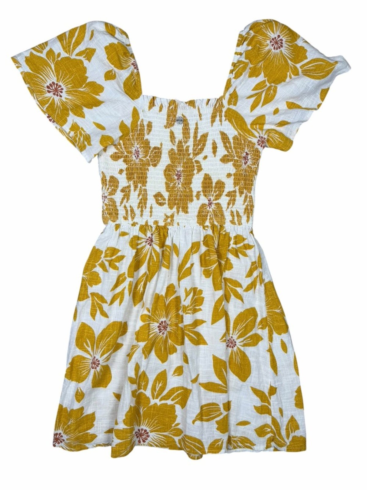Rip Curl Mustard Floral Smocked Mini Dress | Size M