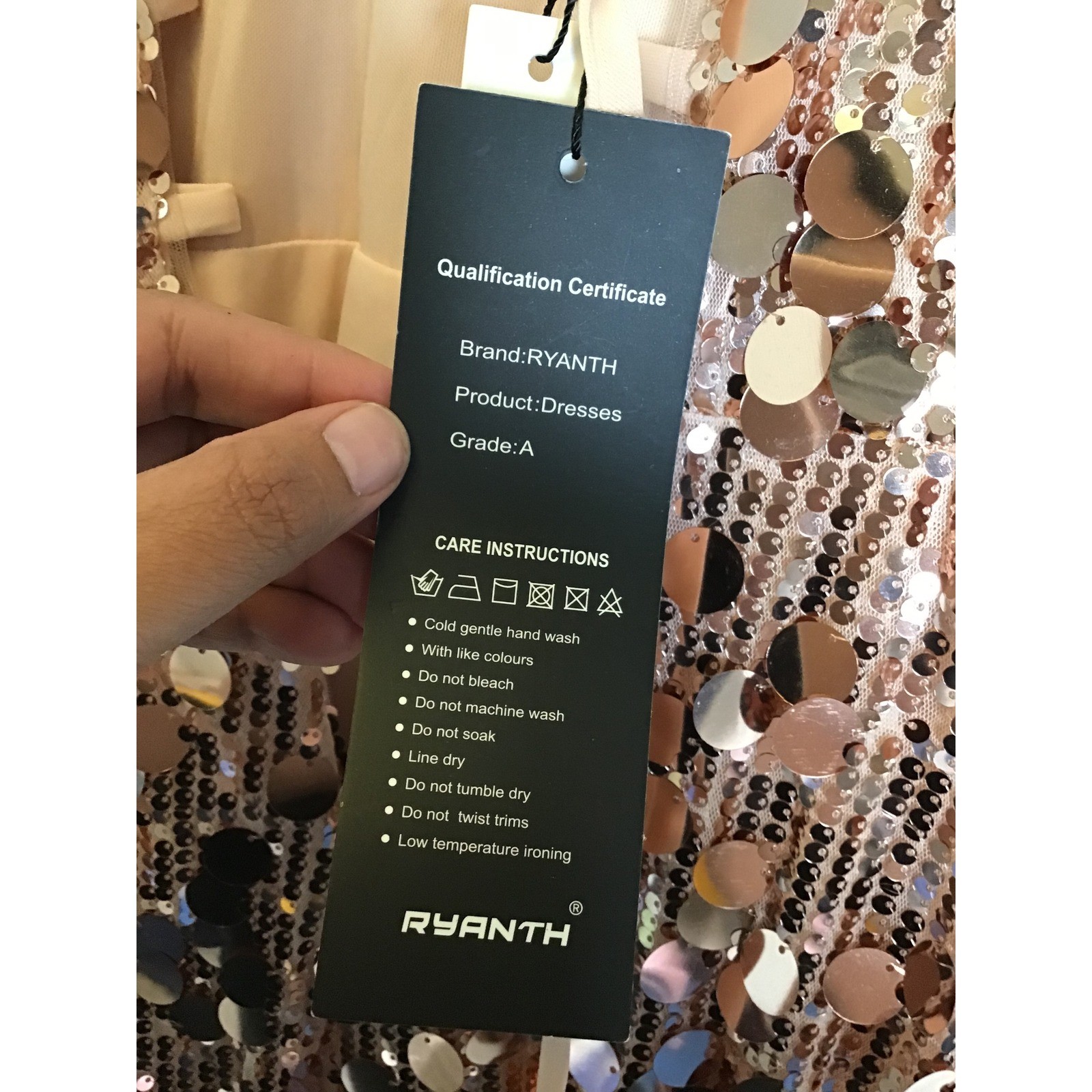RYANTH Women’s Coffee Sequin Mermaid with Side Slit V-Neck Prom Dress Size 8 NWT