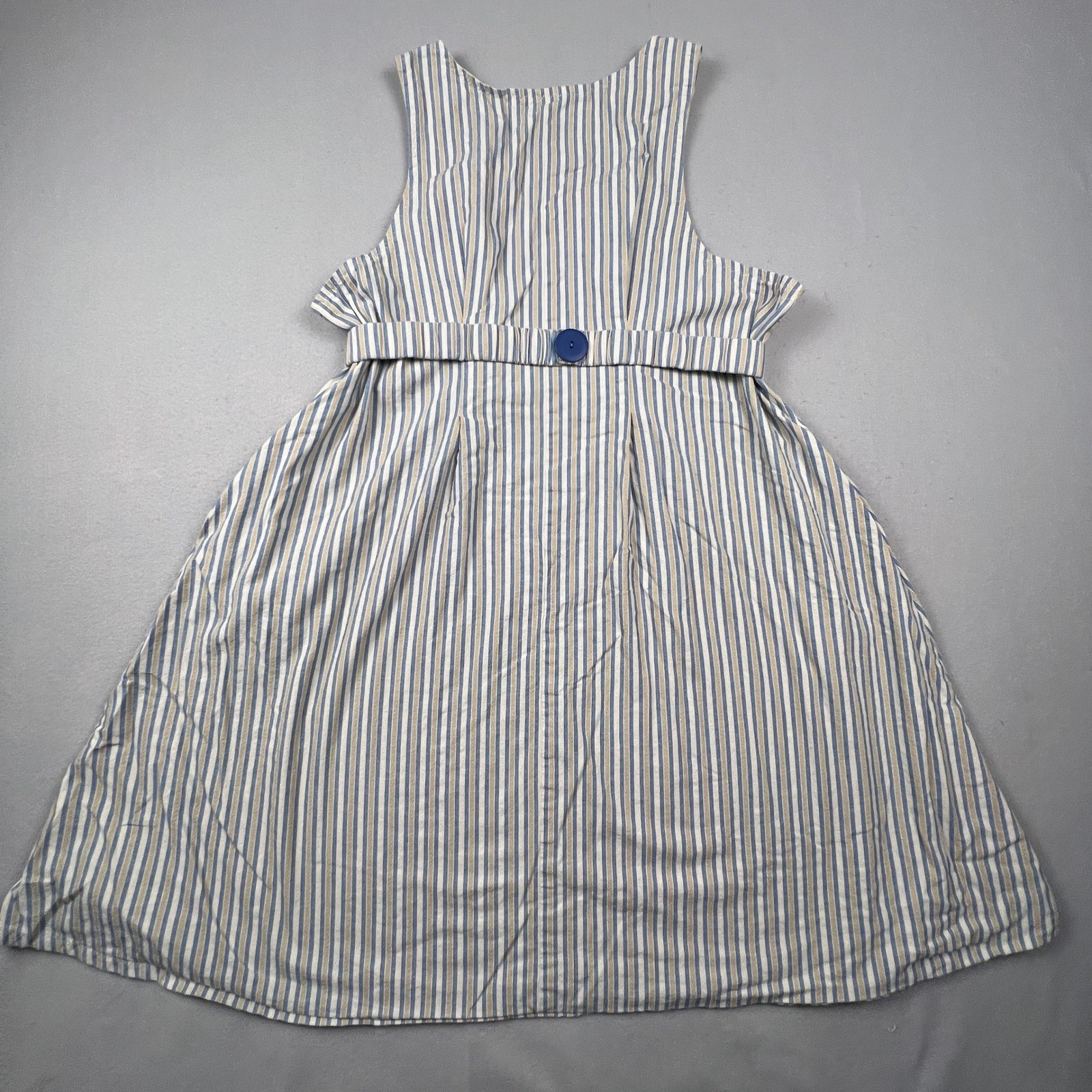 Cottagecore Striped Midi Dress Womens Blue Tan Vacation Sailor Casual Summer