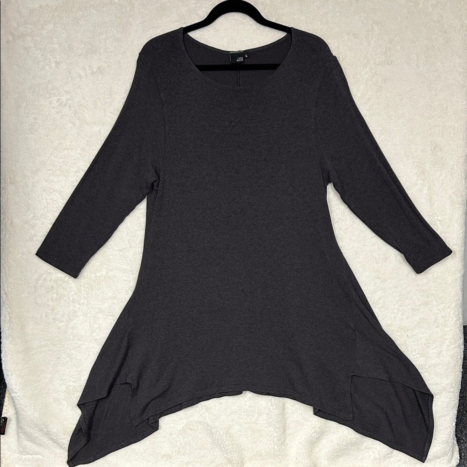 Lisa Bayne Dress Long Sleeve Gray Asymmetrical Rayon Cotton Modal Spandex Large