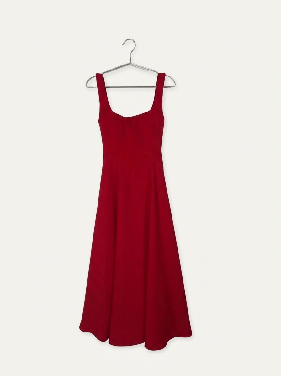 Odd Muse Womens Square Neck Midi Dress red