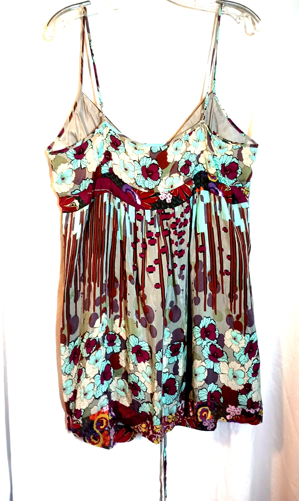 Johnny Was sundress, L, teal and purple, rayon/silk. DS07