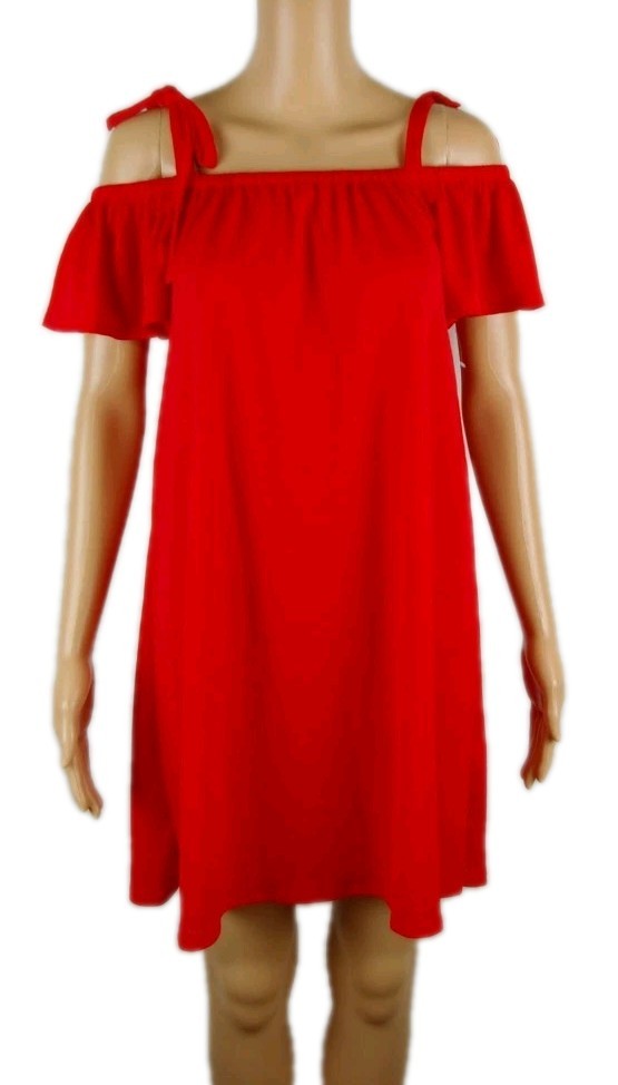 NWOT Green Envelope Solid Red Off the Shoulder Shift Dress Women’s Size Medium