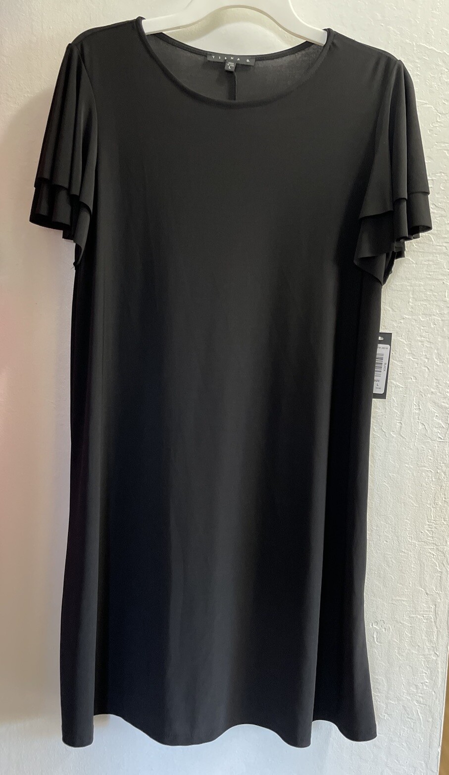 Tiana B, Mini Black Dress Flutter Sleeve Size Large New with Tag