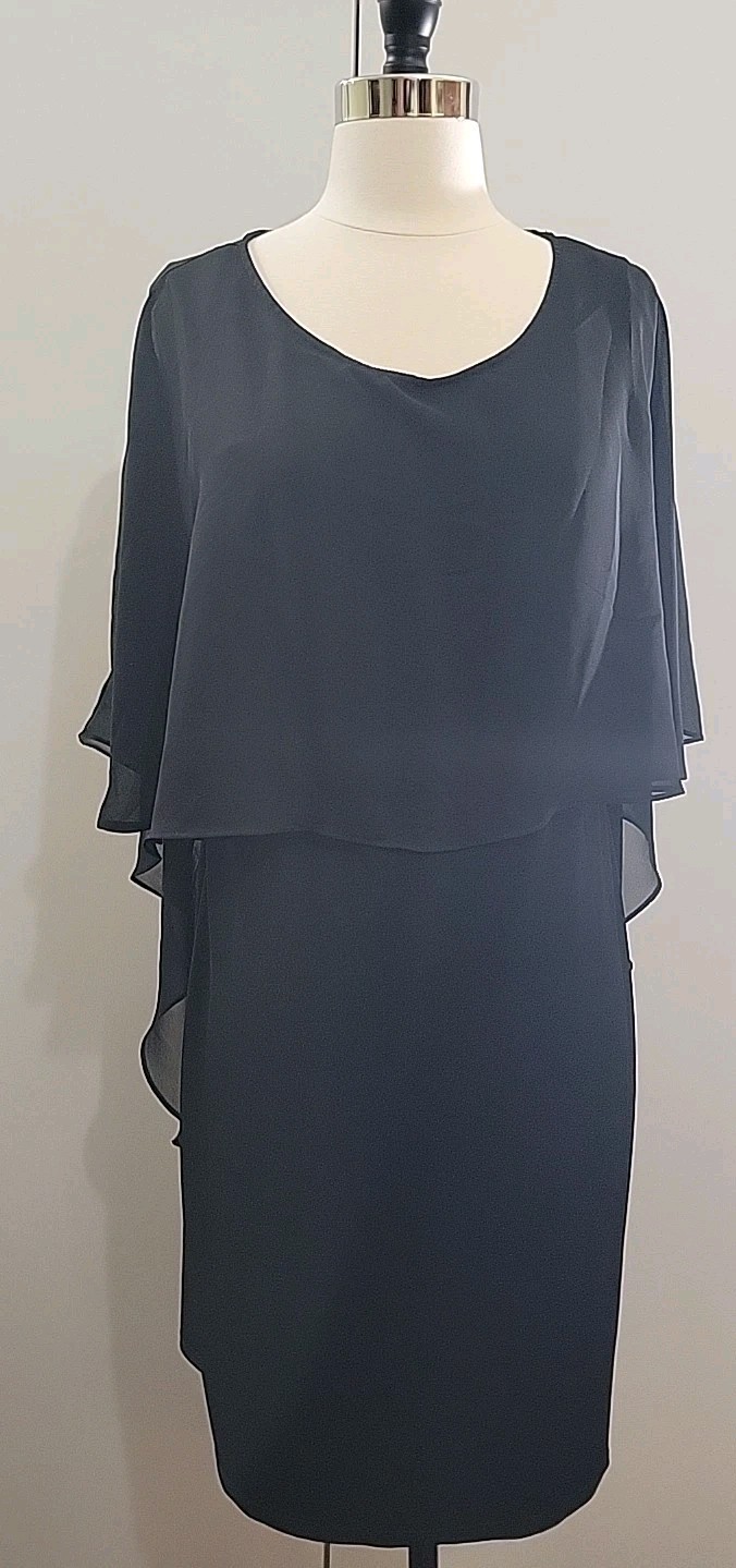 GLAMOUR NIGHTS Dress Black Slip w/ Attached Chiffon Cover Cape Elegant Egypt