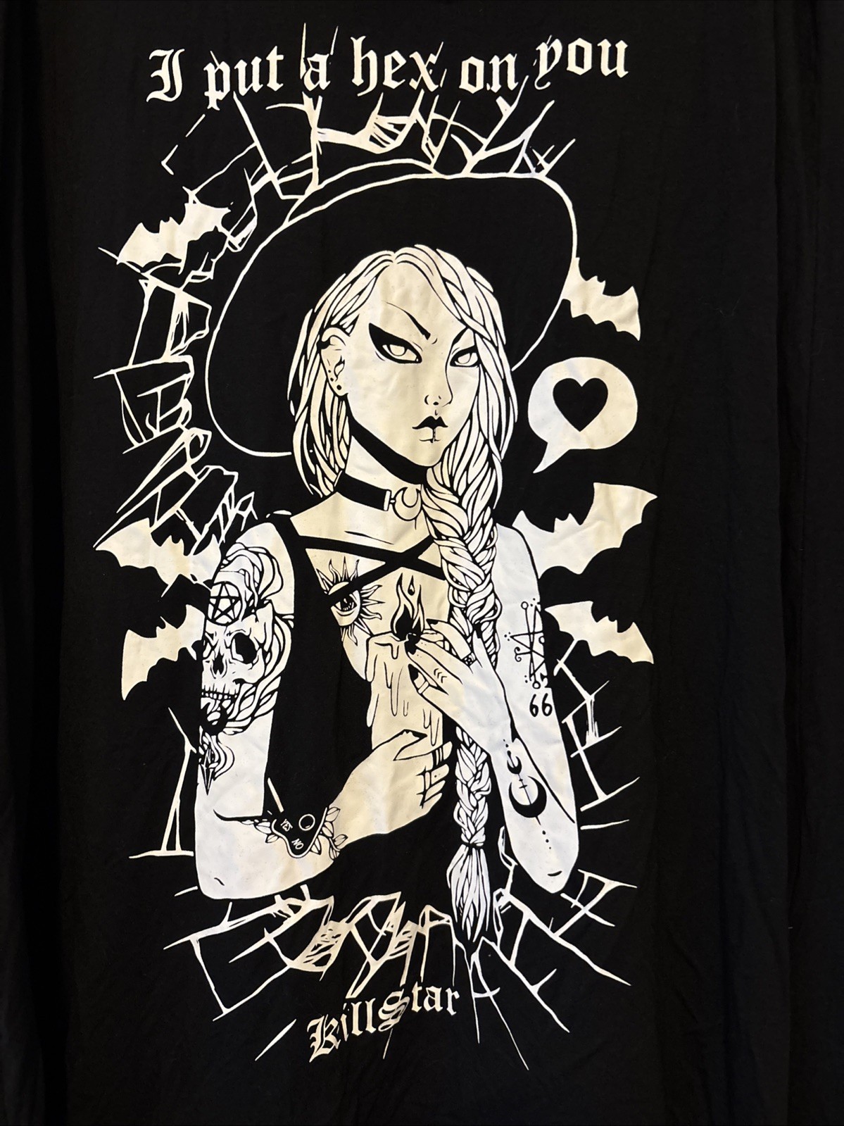 Killstar I Put A Hex On You Witch Babydoll Dress Size L Bats Black Witchy Gothic