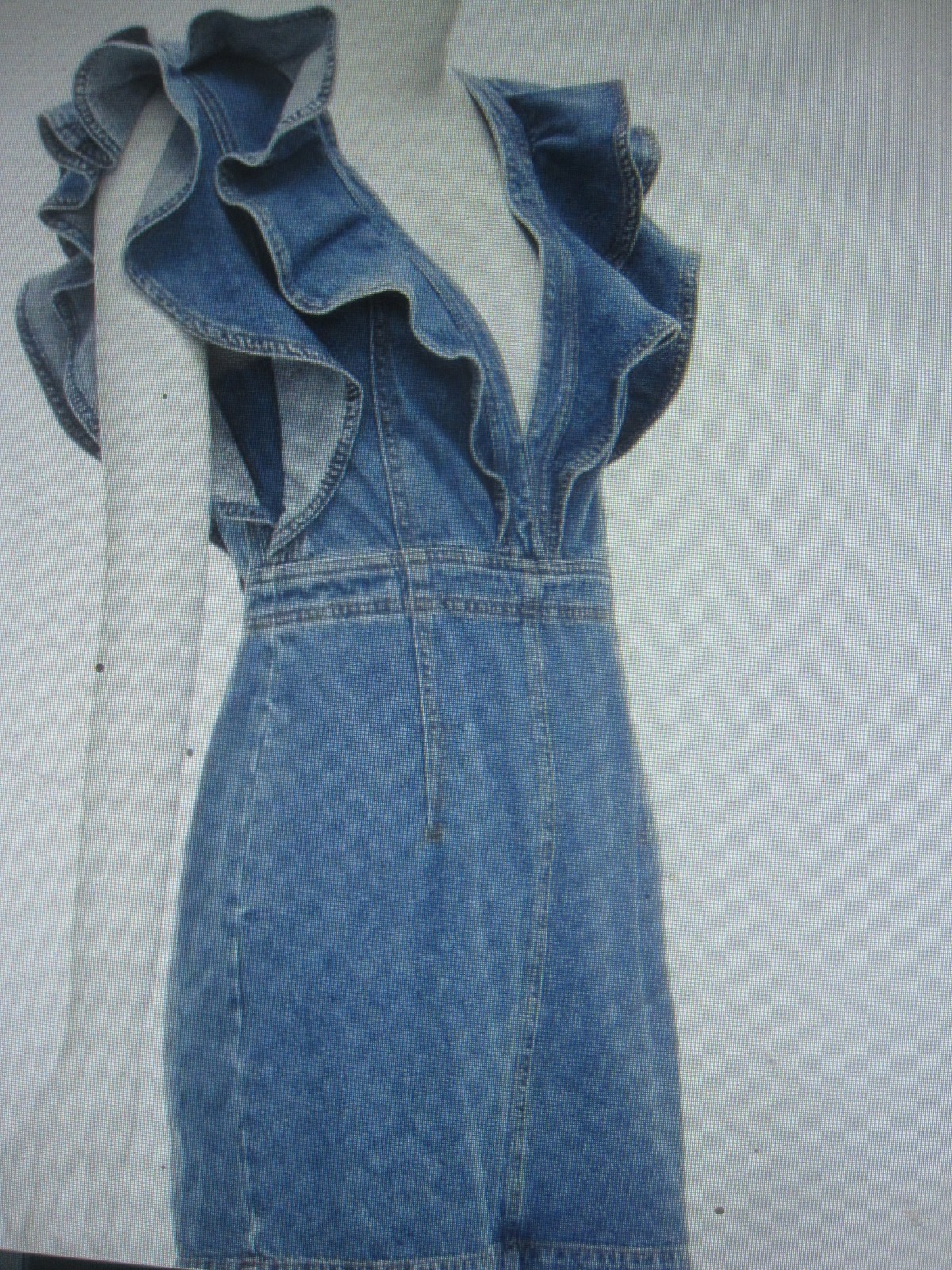 PHILOSOPHY DI LORENZO SERAFINI BLUE DENIM RUFFLED DRESS