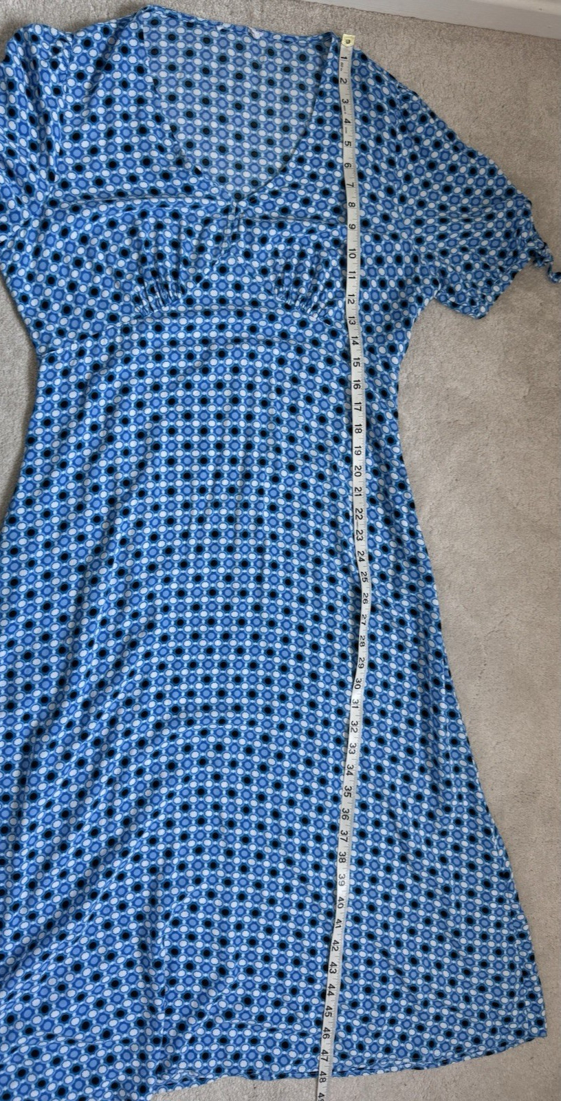 FINERY BLUE PATTERNED SHORT SLEEVE VISCOSE EMPIRE LINE MIDI DRESS SIZE 14