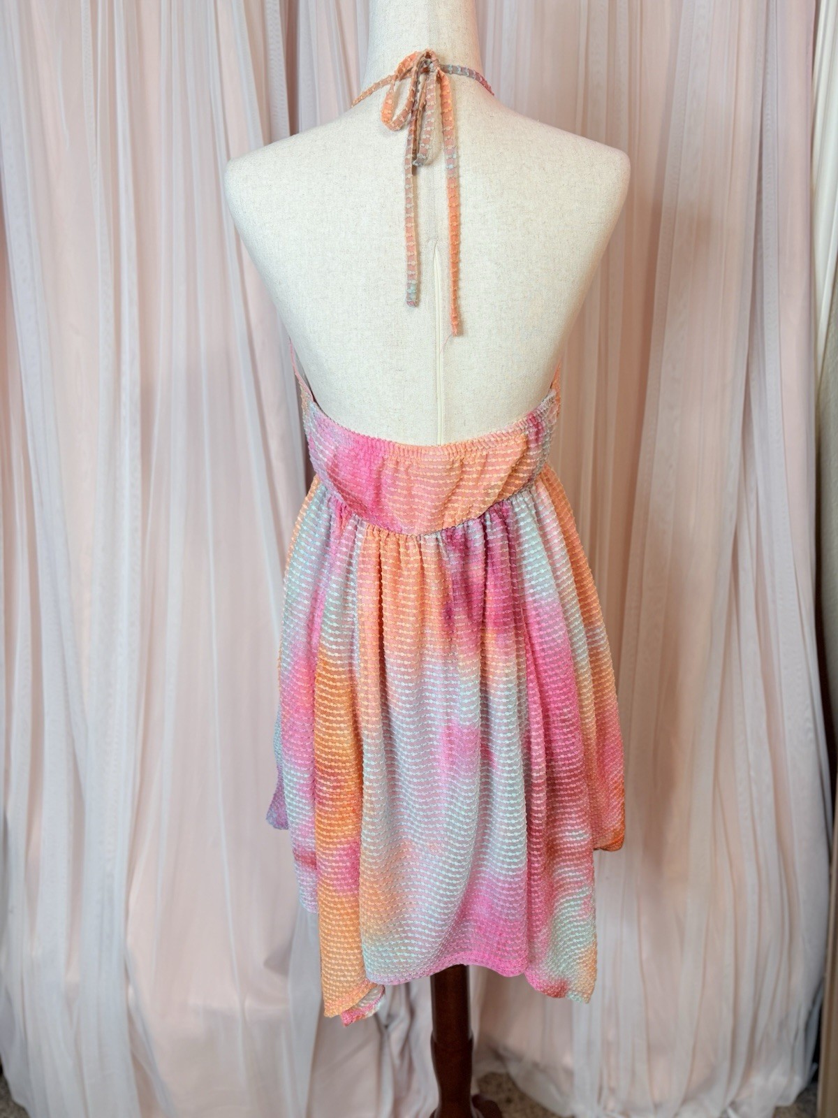 Wild Fable Tie Dye Halter Asymmetric Mini Dress Pink Orange Blue Size S