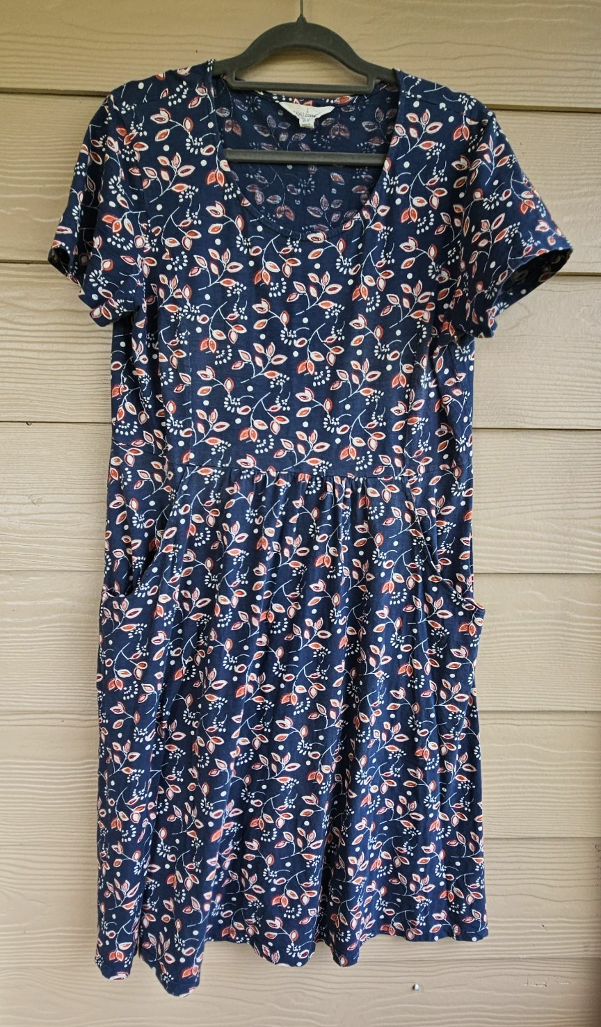 Seasalt Cornwall Navy Floral Enor Short Sleeve Jersey Dress w Side Pockets Sz 12