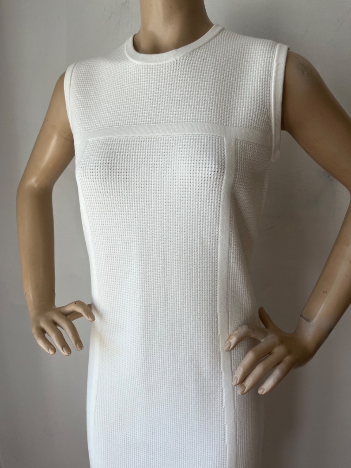 NWT ST JOHN KNIT SIZE XL 14/16 WHITE WAFFLE KNIT SHEATH DRESS