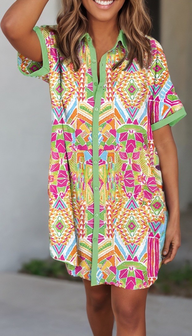 Women’s Dress Straight Button Front Collard Multicolor SEE MEASUREMENTS NWOT