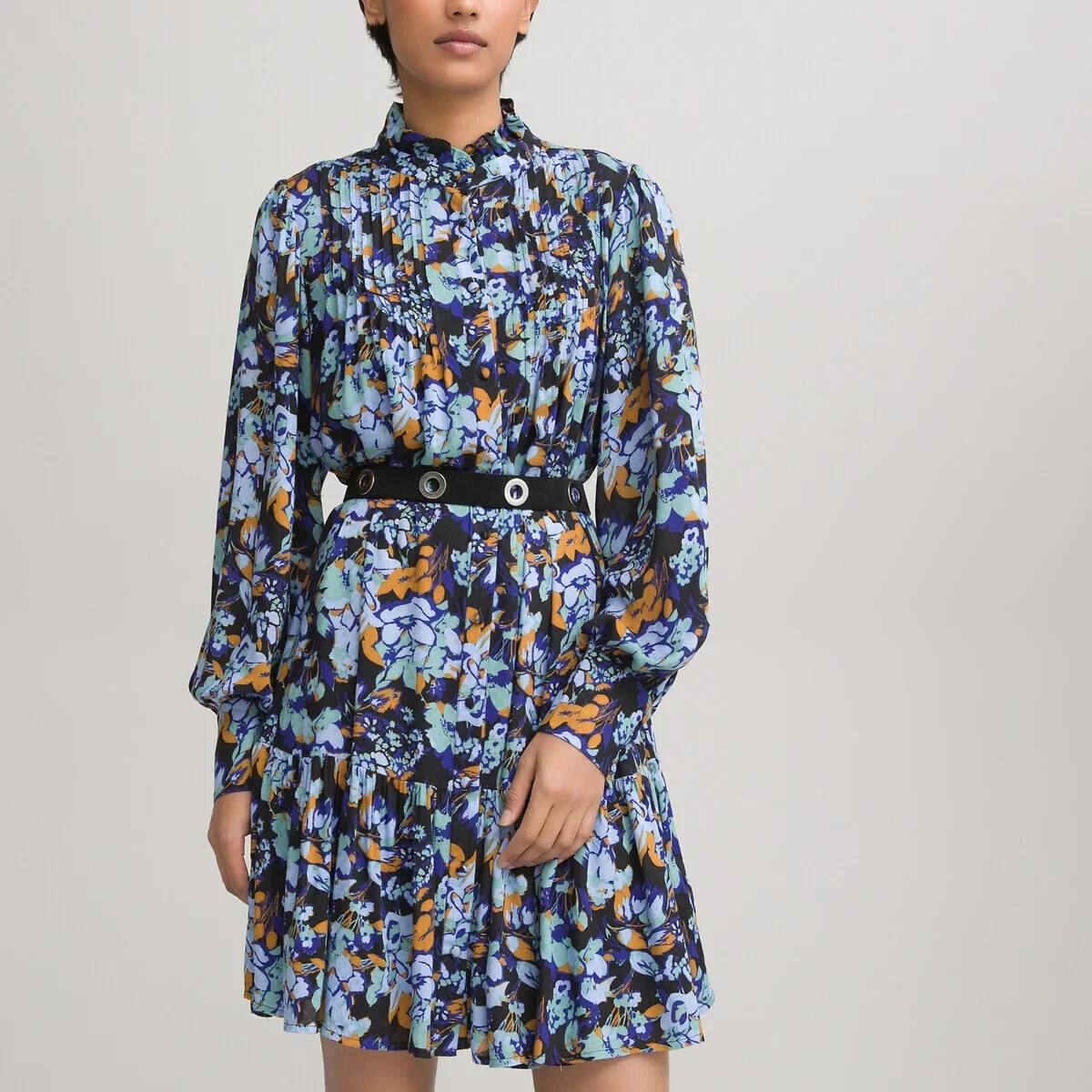 La Redoute Buttoned Floral Shirt Dress Size 12 Ruffled Tiered High Neck RRP £52