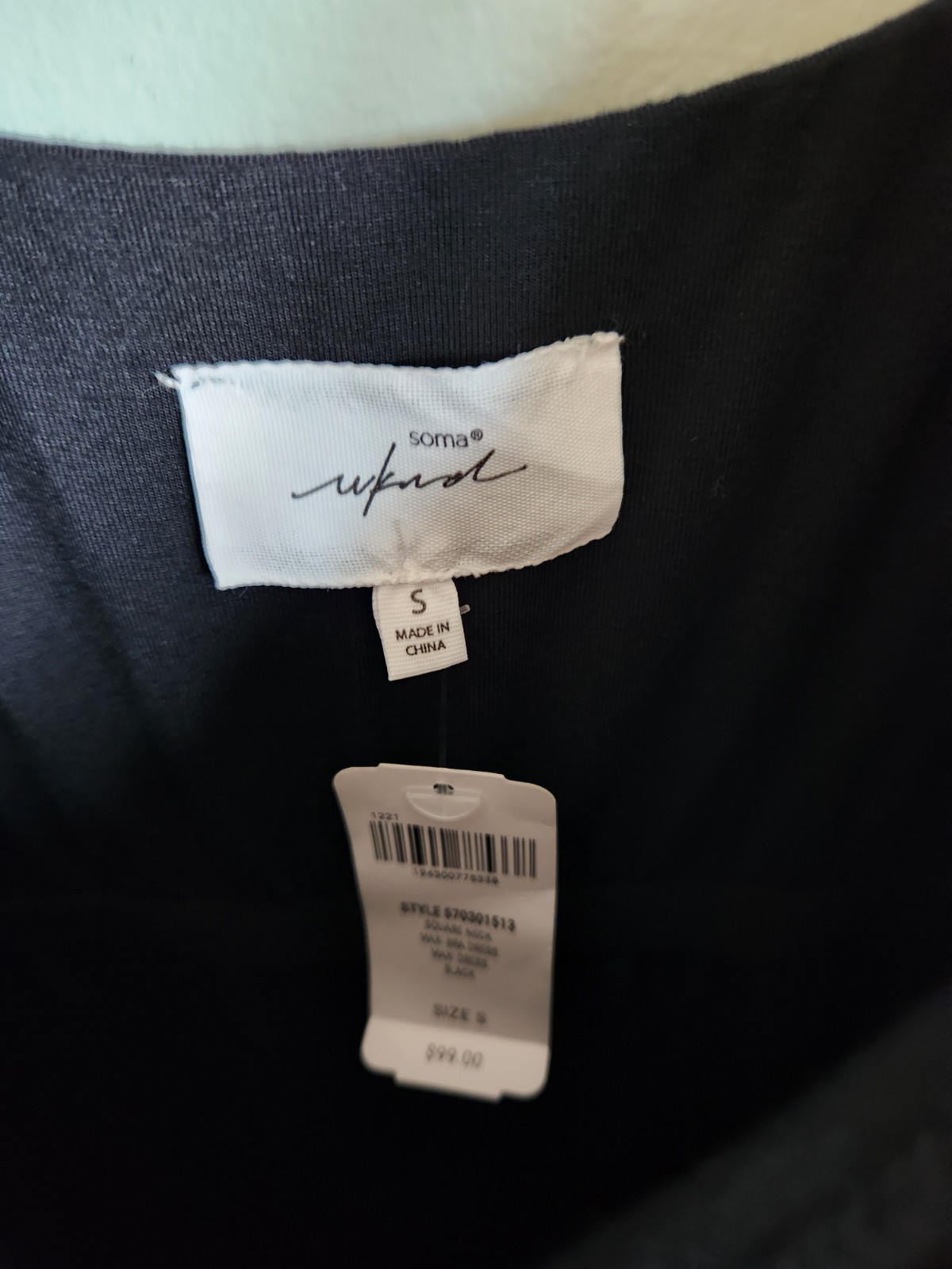 Soma Maxi Bra Dress Small Black Square Neck Lined Invisible Support Dress NEW