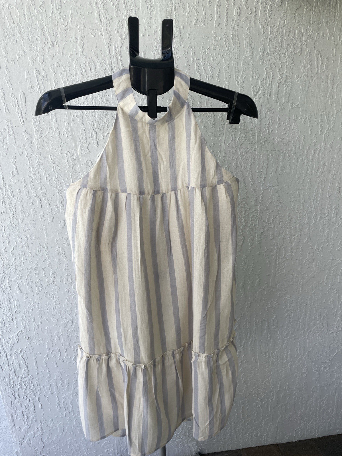 Andree by Unit Womens Striped Halter Mini Dress Blue Cream Ruffle Hem Size M NEW