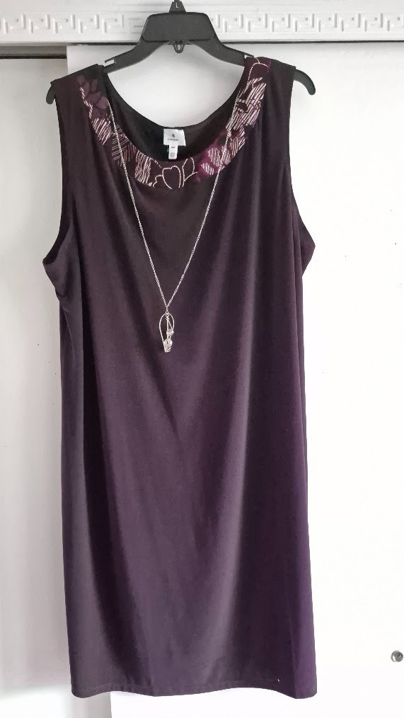Dressbarn Size 20 Eggplant Plum Purple Dress Midi Dress – Attached Necklace
