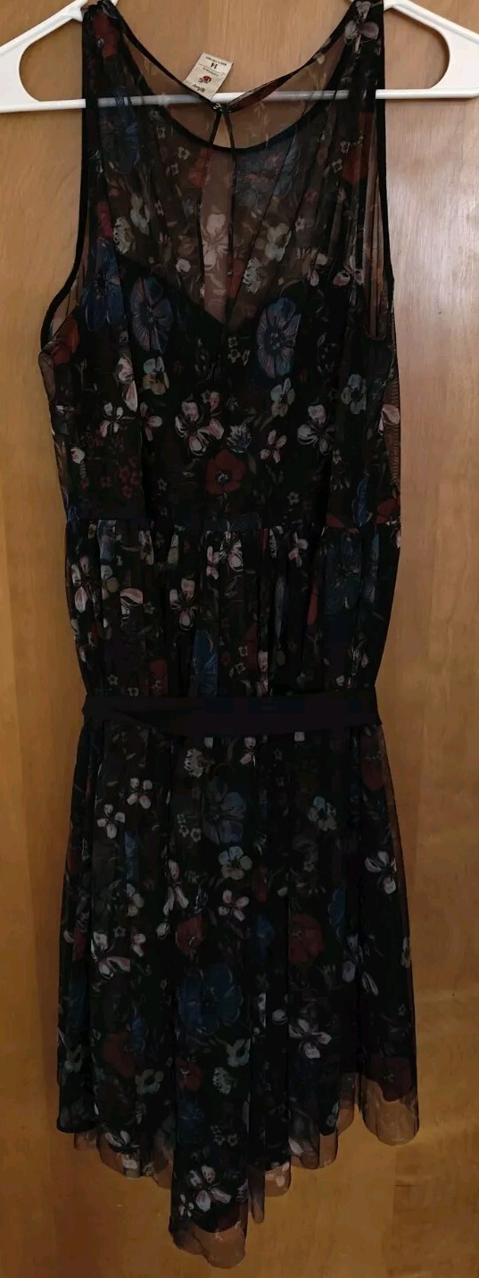 Disney Snow White Dress Womens 14 LC Lauren Conrad Black Floral High Low W/Belt