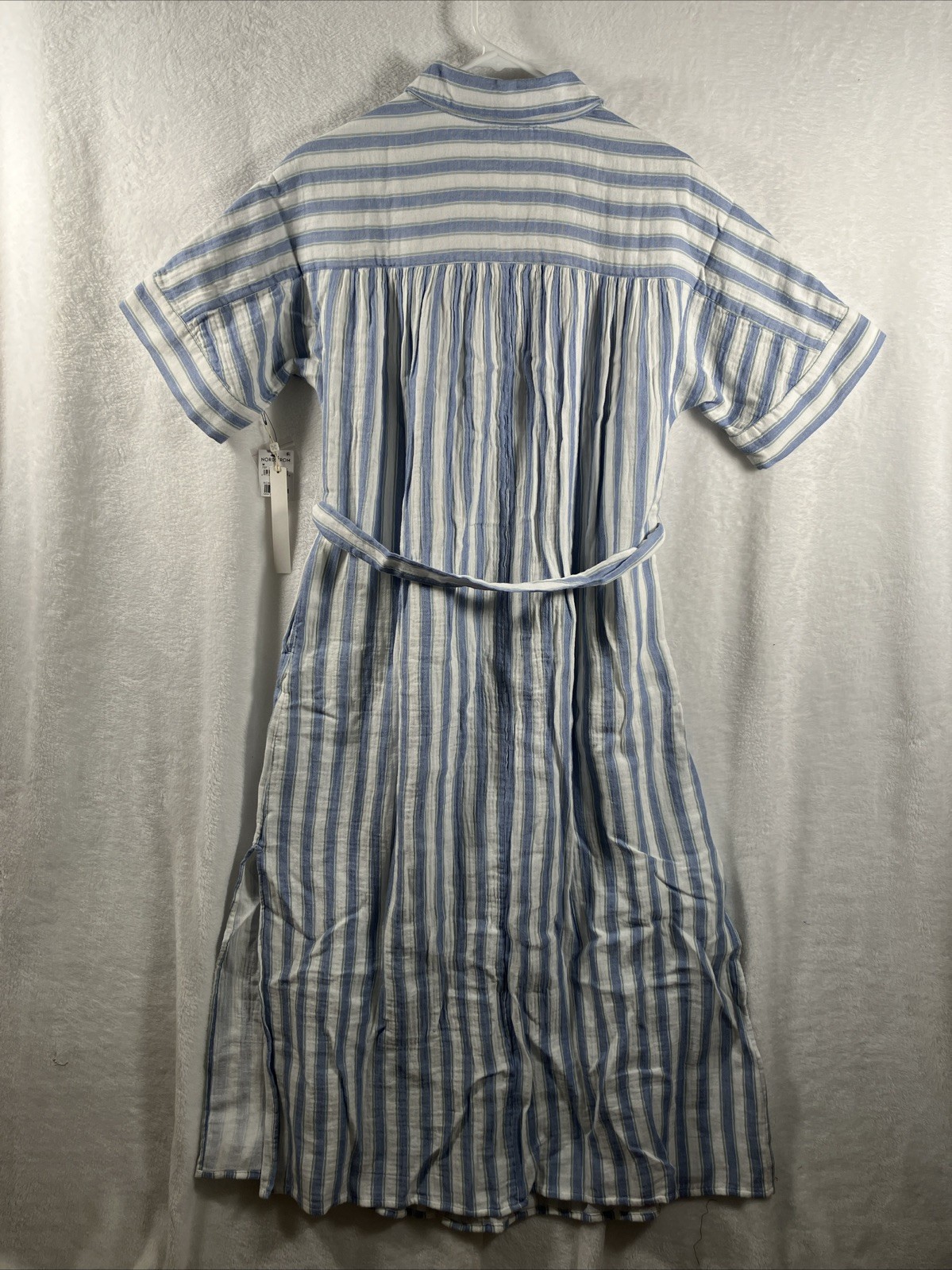Caslon Stripe Shirt Dress Womens Medium Blue White Belted Coastal Midi NWT