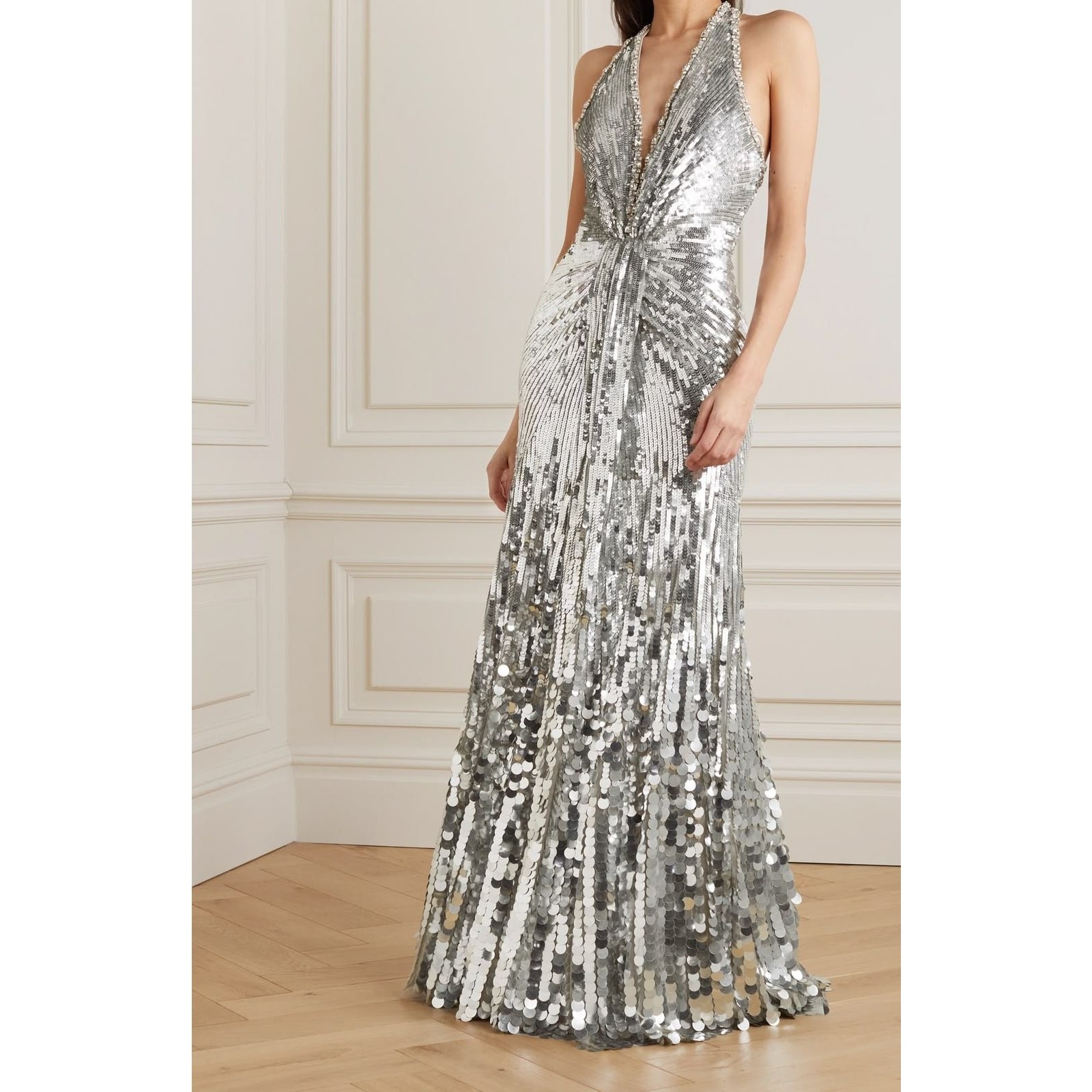 Jenny Packham Mars Sequin-embellished Halterneck Gown
