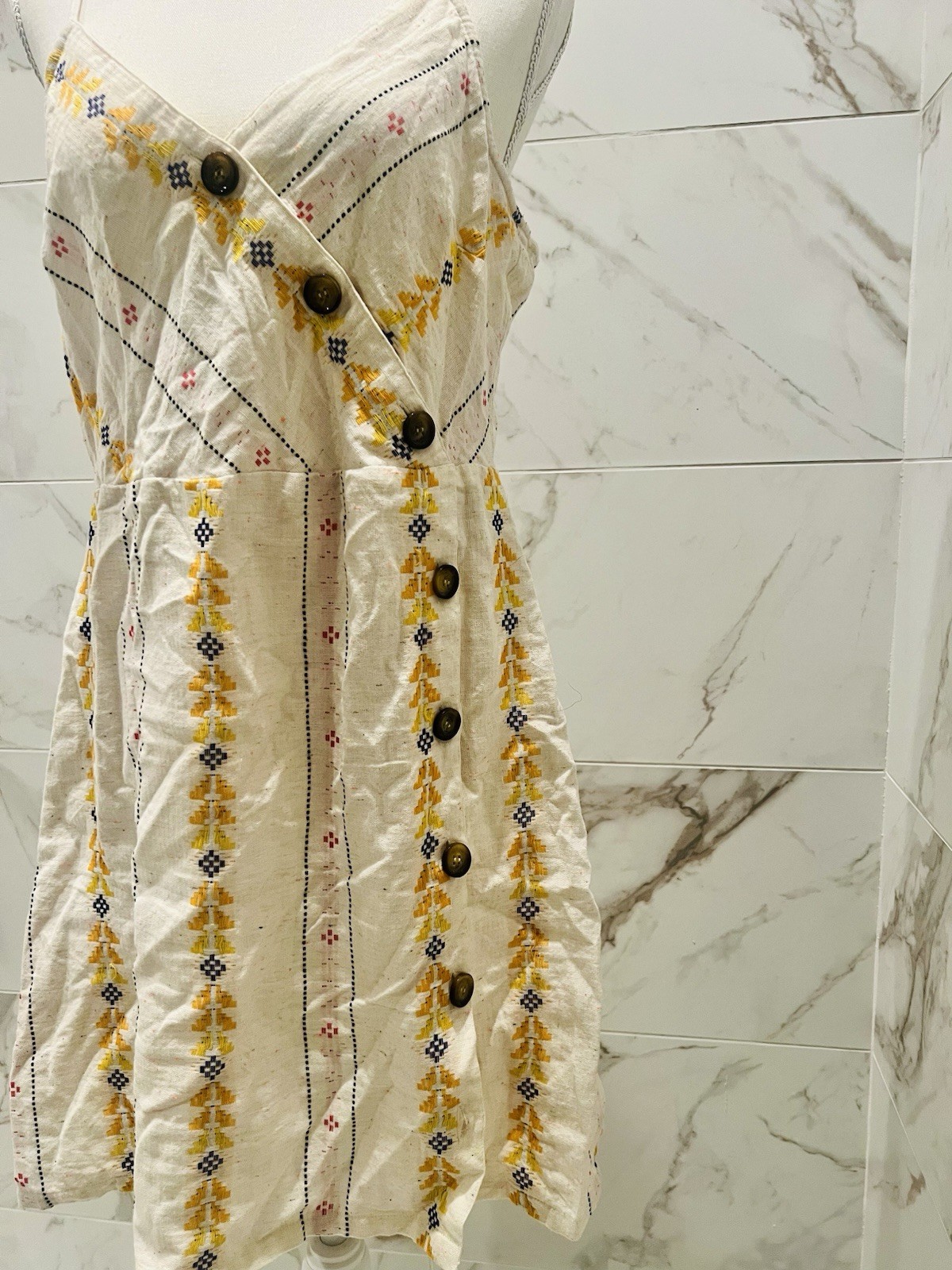 Boho En Crème Embroidered Boho Mini Dress Size L