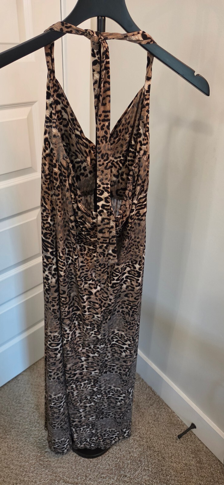 Vintage Collection Leopard Print Maxi Dress with Beaded Detail, Size M