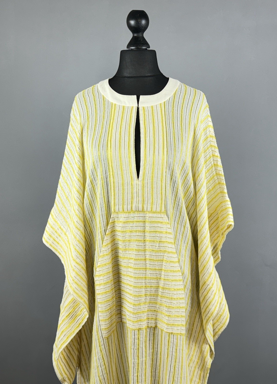 ZEUS DIONE Yellow Striped Oversize Kaftan Style Kimono Dress Size 44